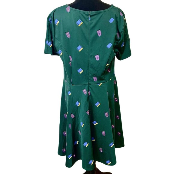 Unique Vintage Gwynnie Bee Luggage Midi Dress A-Line Short Sleeve Flare Classic - Picture 3 of 8